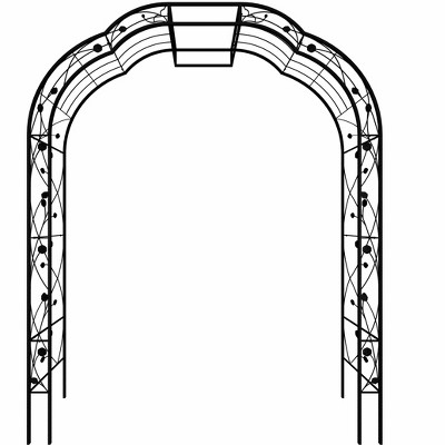 Lirago Black Metal Garden Arch-Galvanized Iron Trellis Rose Arch Outdoor Garden Decor with Gate Design 15.3"Dx98.42"Hx74.4"W