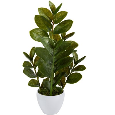 Nearly Natural 22-in Zamioculcas Artificial Plant in White Planter