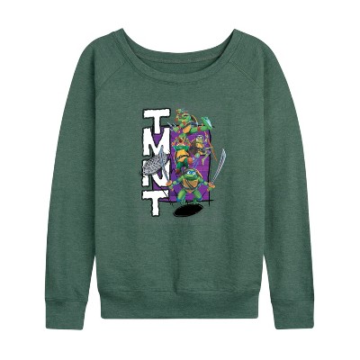 Women's - Teenage Mutant Ninja Turtles - Donatello, Raphael, Leonardo, & Michelangelo Lightweight French Terry Wide Neck Long Sleeve Graphic Shirt