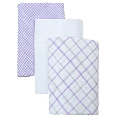 TheDapperTie Men's White Solid And Lavender Plaid 100% Cotton 3 PCS Handkerchiefs