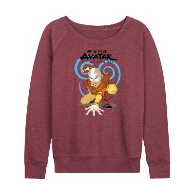 Women's - Avatar: The Last Airbender - Aang Swirl Lightweight French Terry Wide Neck Long Sleeve Graphic Shirt