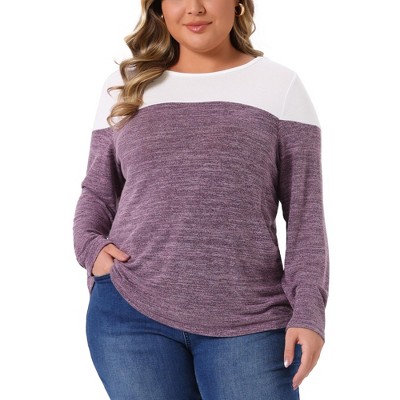 Agnes Orinda Women's Plus Size Color Block Knitted Crew Neck Long Sleeve Casual Pullover Blouse 2025