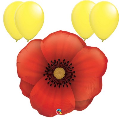 LoonBalloon Spring Flower Theme 31 Inch Poppy Flower Balloon Set with 4 Latex