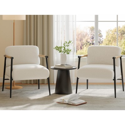 Modern Accent Chair, Comfy Chair with Metal Frame Wooden Armrest, Cozy Reading Chair with Soft Cushion for Bedroom, Living Room