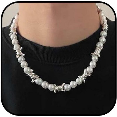 Adjustable Barbed Wire Necklace - Black Pearl Punk Gothic Chain for Men & Women
