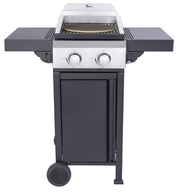 NicBex 2-Burner propane Gas BBQ Grill&Pizza Oven,24600BTU Output Outdoor Grill with Pizza Oven,Foldable Side Table,Thermometer&Oil Pan,Black/Silver