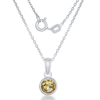 Bella Silver Sterling Silver, "November" Bezel Set 18" Pendant Necklace  - Citrine - Yellow