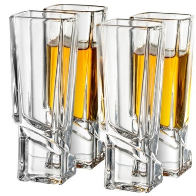 JoyJolt Carre Collection Shot Glasses - Set of 4 Square Heavy Base Shot Glass Set - 1.5 Ounce