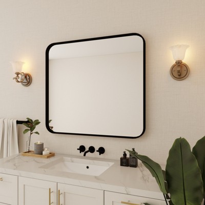 40 in. W x 36 in. H Rectangular Aluminum Framed Wall Bathroom Vanity Mirror in Black