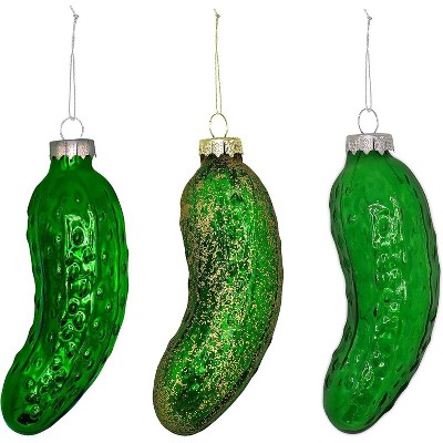 4E's Novelty 3 Pack Blown Glass Pickle Ornament for Christmas Tree - 4” Christmas Pickle for Traditional German Christmas Pickle Ornament Game & Decor