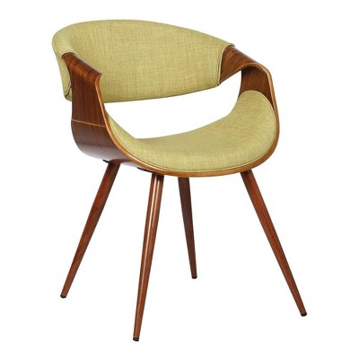FurniFact,Mid-Century Dining Chair in Walnut Finish with Green Fabric Upholstery