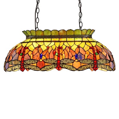 Chloe Lighting Anisoptera Purity Tiffany-Style Dragonfly 3 Light Island Pendant 28" Wide