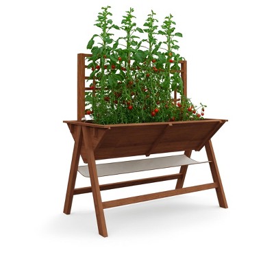 GustoWave 52'' Wooden Raised Garden Bed With Legs, Mobile Outdoor Planter Box With Storage Shelf, Elevated Large Planter Box