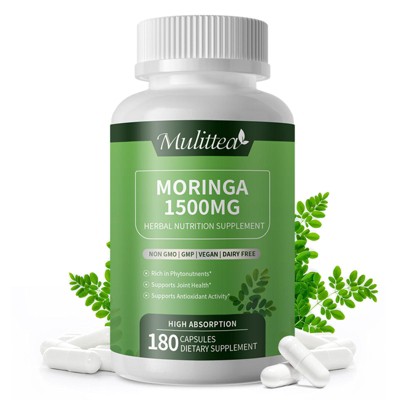 Mulittea Moringa Oleifera 1500 mg | 180 Powder Capsules for Men and Women | 90 Servings