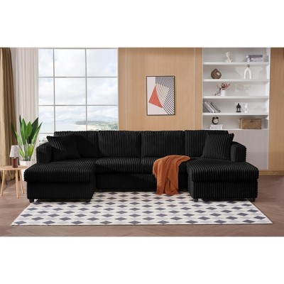 MYINDA 4 Seat U Sectional Couch, 123'' W Corduroy Sofa with Double Chaises