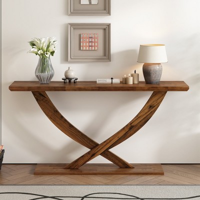 MOEPISY 57 inch Modern Rustic Console Table with Cross-Leg Design, Sturdy Construction and Ample Surface Space, Brown