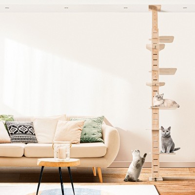 Kumasinova 115" Adjustable Height Floor to Ceiling Cat Tree,Multi-Level Vertical Cat Tower with Scratching Post,Natural Cat Furniture for Indoor Cats