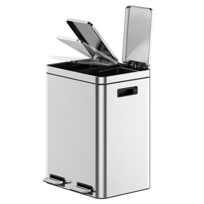 Trash Can with Lids, 3 Compartments Pedal Stainless Steel Kitchen Recyclingtrash Bin with Odor Seal