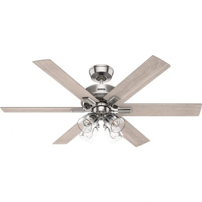 Hunter Fans 52" Fonthill Lighted Ceiling Fan Brushed Nickel with 6 Light Gray Oak Blades and Handheld Remote Control