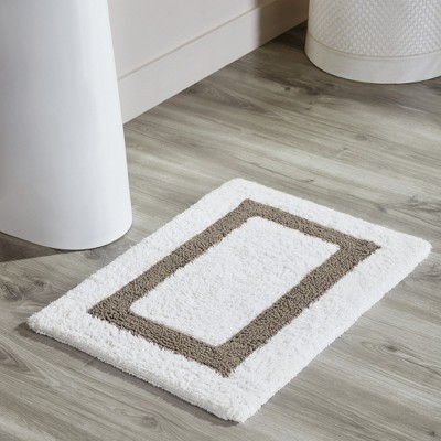 Hotel Bath Rug 100% Premium Cotton Tufted Weave Two Tone Reversible Bathroom Rug, Super Soft Absorbent, Machine Washable Bath Mat