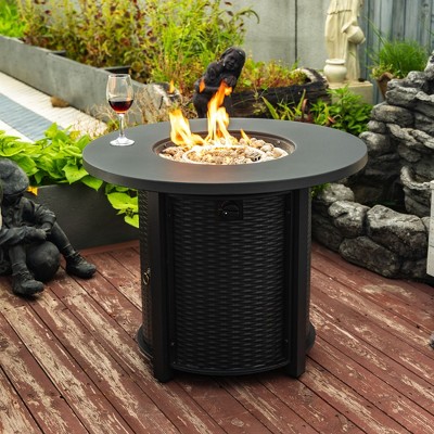 Moda Furnishings 32" Propane Gas Fire Pit Table, 50000 BTU Round Steel Fire Pit for Outside Patio Deck Garden Courtyard - Black