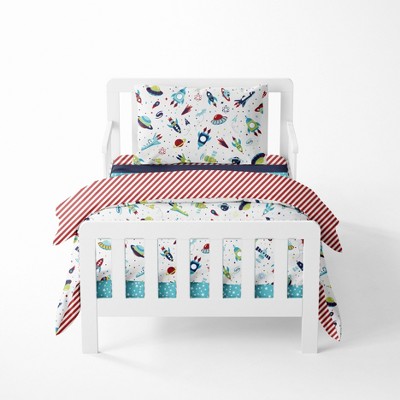 Bacati - Airspace Aqua Navy Green Red 4 pc Toddler Bedding Set