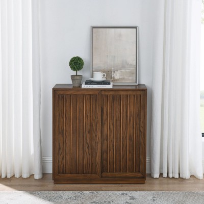 Okak Mid Century Storage Cabinet Sideboard Cabinet with 2 Sliding Doors, Kitchen Cabinet for Living Room, Kitchen, Dining, Entryway, Walnut
