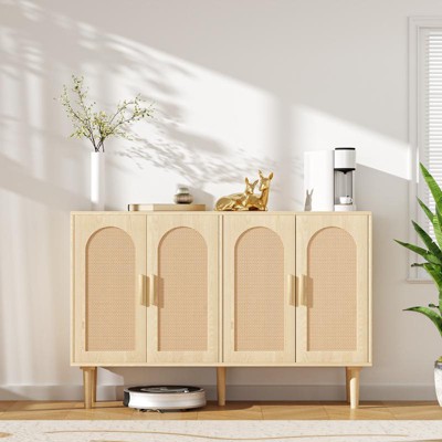 FONTOI 47.2" Storage Cabinet, Sideboard Cabinet with Round Handles, Buffet Cabinet with 4 Doors for Living Room, Dining Room, Wood, 47.2*13.8*29.9