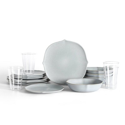 Stone Lain 16pc Baskerville Stoneware Dinnerware Set Include Glassware
