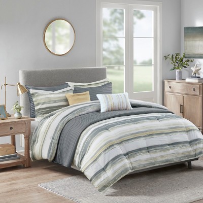 Grungis 8 Piece Polyester Printed Seersucker Full/Queen Bedding Comforter Sets,Comforter Set for Bedroom