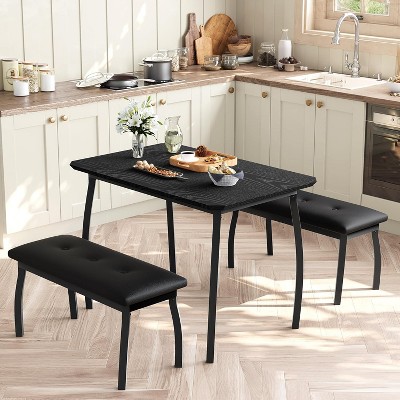 43.3" Dining Table Set for 4 with 2 Upholstered Benches, Space-Saving Kitchen Table, Modern Metal Frame Dinette for Home, Apartment, Breakfast Nook