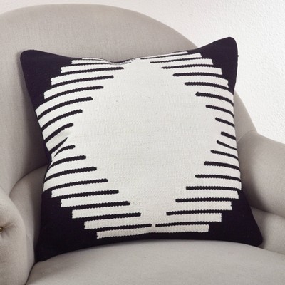 20"x20" Kilim Design Square Throw Pillow Black/White - Saro Lifestyle: Cotton, Duck Feather Filled, Indoor Decor