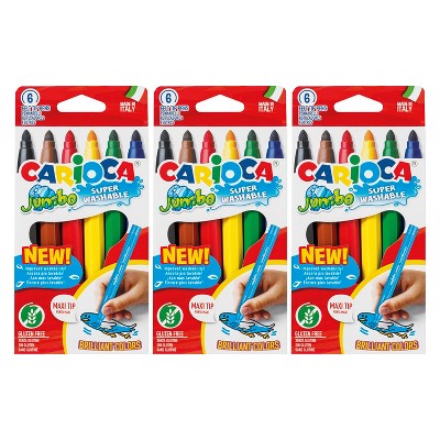 CARIOCA Jumbo Maxi Tip Washable Felt Tip Pens, 6 Per Pack, 3 Packs