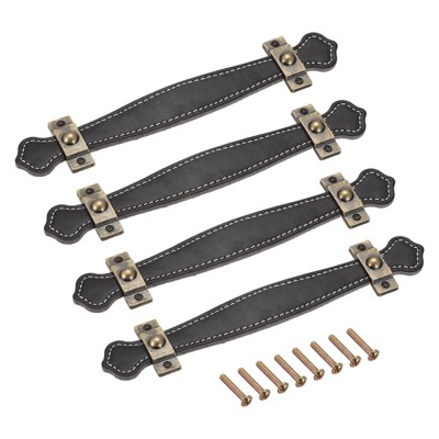 Unique Bargains Leather Suitcase Dresser Drawer Knobs and Pulls with Screws 4 Pcs