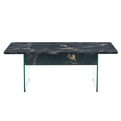 Lirago Black Marble Lift-Top Coffee Table 43.3x23.6x16.3" with Hidden Storage and Tempered Glass Legs