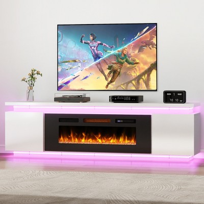 Skyzoo Electric Fireplace TV Stand for TVs up to 80" with LED Lights & 4 AC Power Outlets, TV console for Living Room