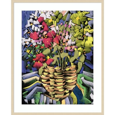 33" x 41" Deco Flowers by Frances Treanor Wood Framed Wall Art Print - Amanti Art: Giclee Botanical Lithograph