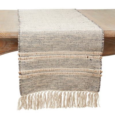 Saro Lifestyle Table Runner with Striped Tassel Design, 16"x72", Gray