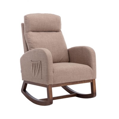Okak Upholstered Rocking Accent Chair with Wood Legs & Side Pocket,Comfy Lounge Chair for Living Room,Bedroom
