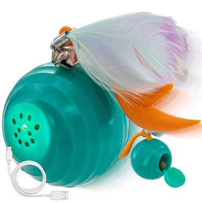 5 Star Super Deals Automatic Interactive Ball Cat Toy with LED Light, Twirling Feathers & Catnip USB Rechargeable Smart Motion Activated Ball - 2.5"
