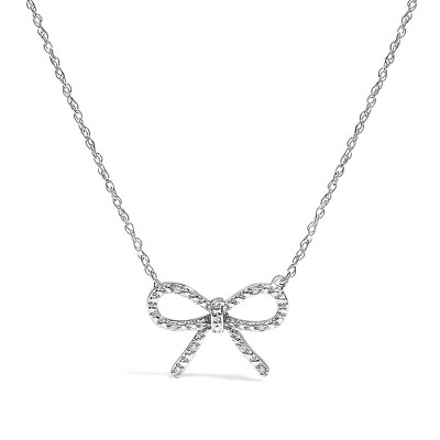 Haus of Brilliance Silver Diamond Accent Ribbon Bow Knot Pendant Necklace