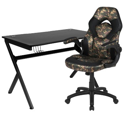 Flash Furniture Gaming Desk and Racing Chair Set with Cup Holder, Headphone Hook & 2 Wire Management Holes
