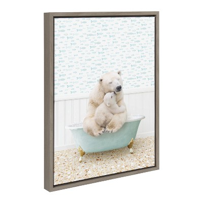 Kate & Laurel All Things Decor 18"x24" Sylvie Mother and Baby Polar Bear in Little Fish Bath Wall Art by Amy Peterson Art Studio Gray