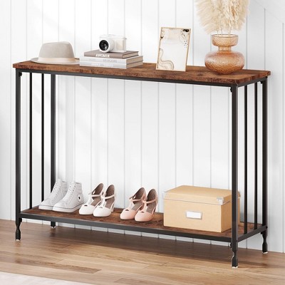 Narrow Console Table, Small Entryway Table with Engineered Wood Shelf and Metal Frame