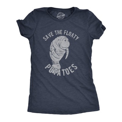 Womens Save The Floaty Potatoes T Shirt Funny Manatee Conservation Tee - Crazy Dog Women's T Shirt for Animal Lovers