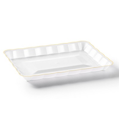 Posh Setting White and Gold Rectangular Serving Tray with Scalloped Edge - 4 Count