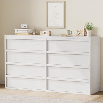 Drawer Dresser for Bedroom, 54" Wide Modern Double Dresser Organizer with Concave Handles, Wooden Chest of Drawers