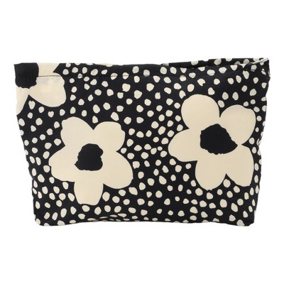 Unique Bargains Women Portable Printed Clutch Makeup Bag Black 1 Pc