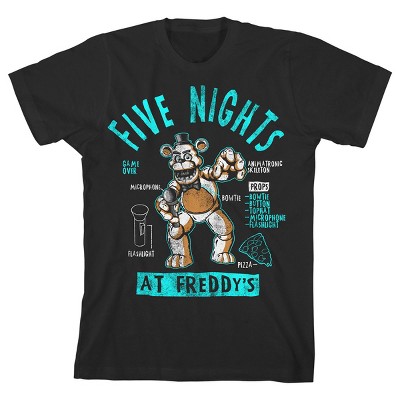 Five Nights at Freddy's Freddy Character Sheet Boy's Black T-shirt