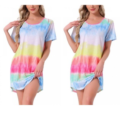 INSPIRE CHIC Women's 2 Pcs Curved-Hem Crew-Neck Striped Short-Sleeve Tee Dress Sleepshirt
